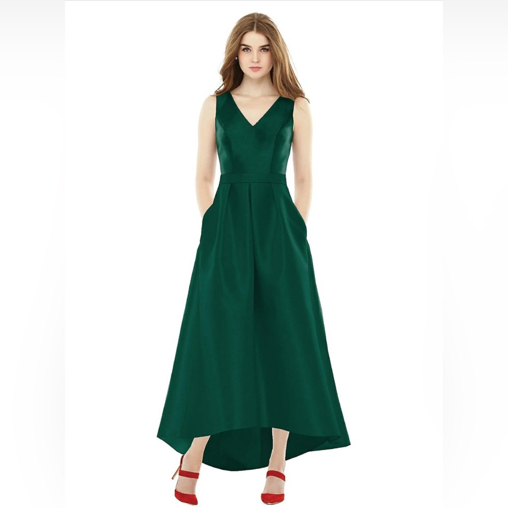 Alfred Sung Sleeveless High Low Dress w/Pockets D723S Hunter Green NEW NWT Sz 2